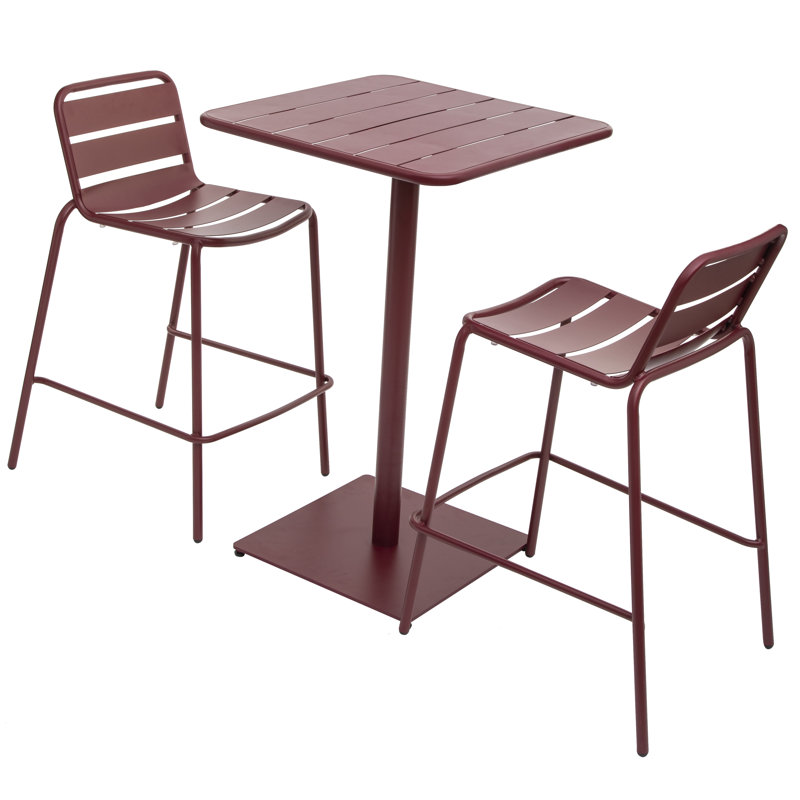 Yasser Square Metal Outdoor Bar Table , 65cm cm W 65cm cm D, Bordeaux