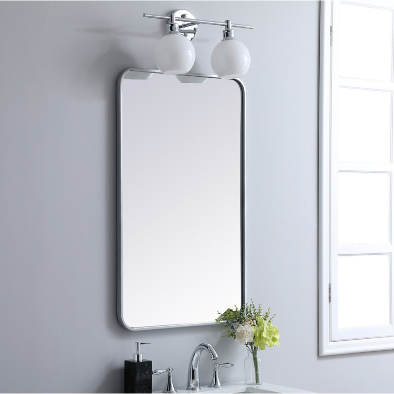 Sabine Metal Rounded Rectangle Wall Mirror, Silver, 30" x 18"