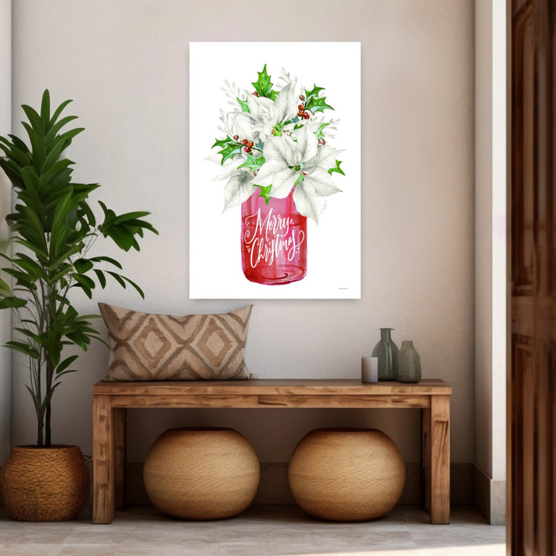Art contemporain contemporain avec poinsettias, H 48 po x l 32 po