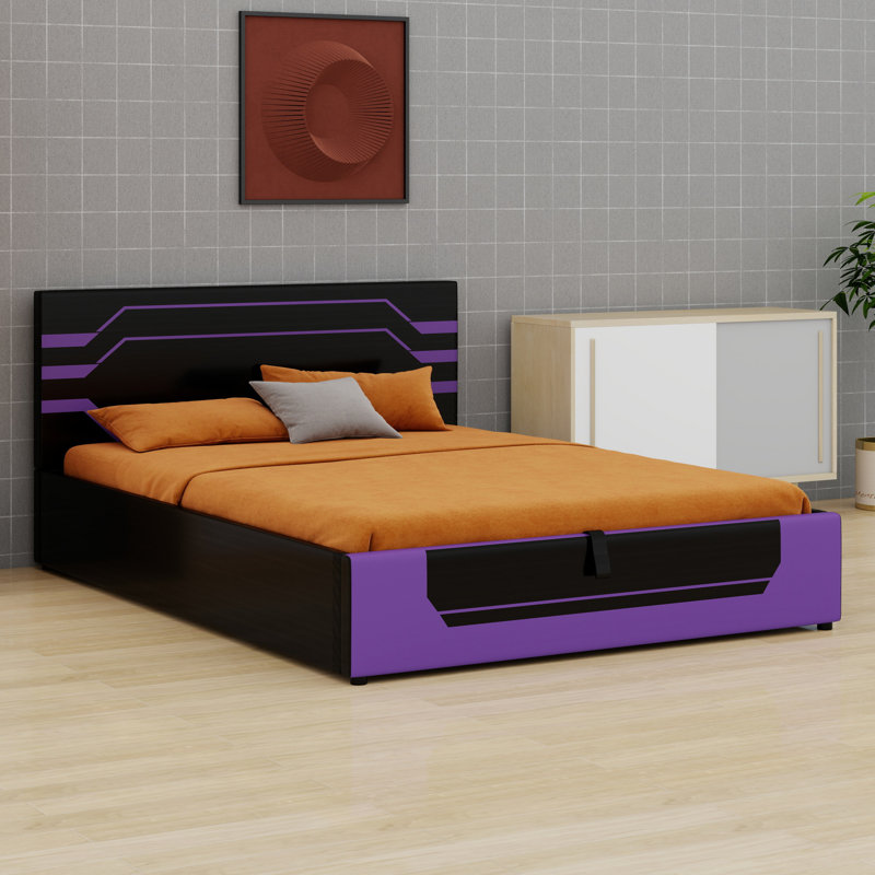 Lit plateforme Esports Gaming avec rangement hydraulique et look Cyberpunk, Noir et mauve