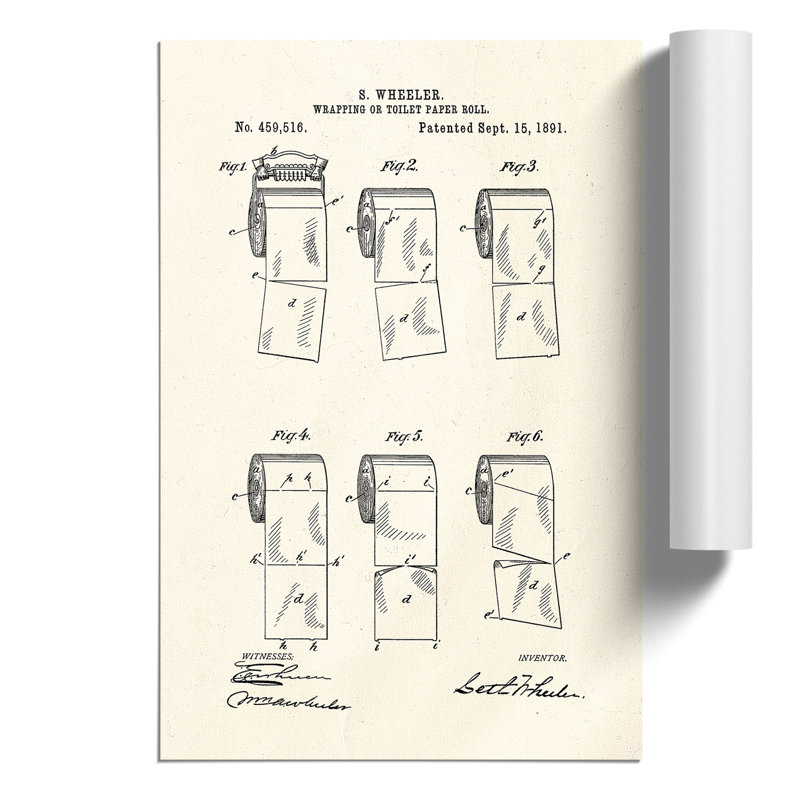 Toilet Roll Patent - Frameless Print, 84cm H x 59cm W x 0.1cm D