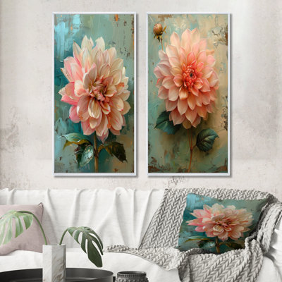 Ensemble de 2 pièces dahlia collage rose et bleu rétro Dahlia