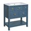 Meuble-lavabo de 60 po avec lavabo en céramique, apparence moderne bleue et dorée, rangement à 10 tiroirs, ensemble de meuble-lavabo simple 60 po-149320173