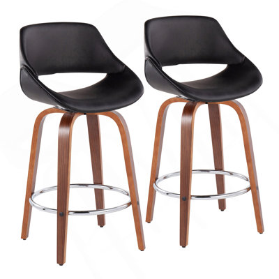 Tabouret de bar à hauteur fixe en tissu noyer Fabrico Mid-Century