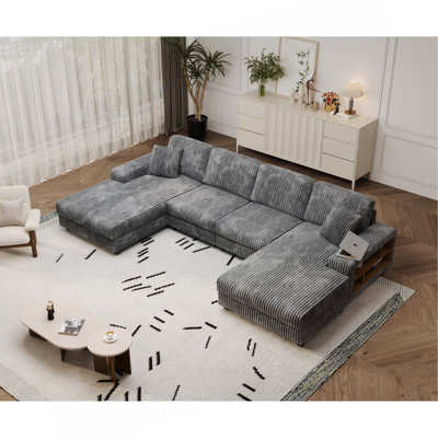 Canapé convertible combiné en forme de U, tissu velours côtelé, canapé moderne confortable de grande taille à 4 places, fauteuil double salon