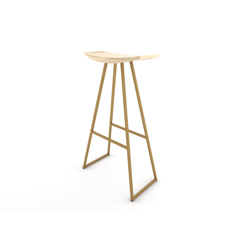 Robert Counter Stool with Metal Frame, Maple, Bar Stool (30" Seat Height), Brassy Gold
