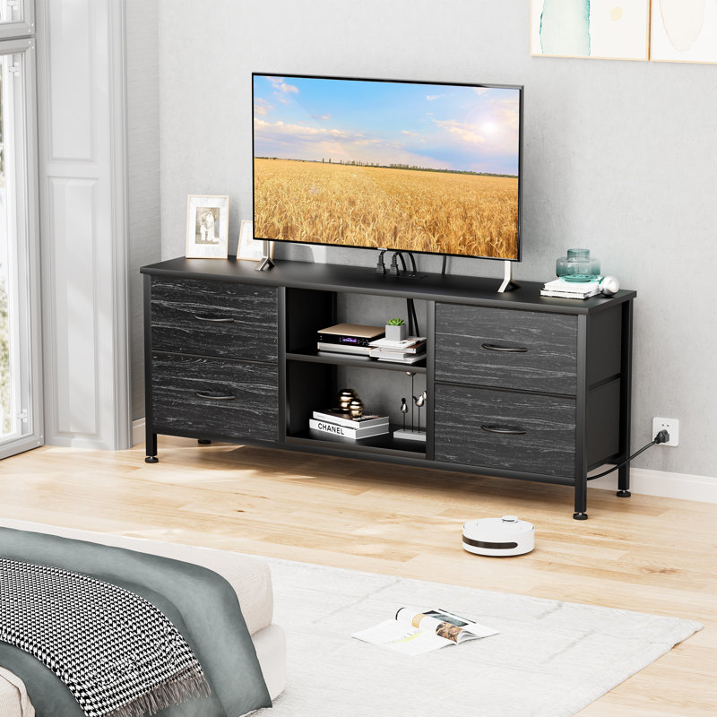 Janeesa TV Stand Dresser with Power Outlet ,Fabric Storage, Chest of Drawers With 4 Fabric Drawers Open Shelves for 50" TV