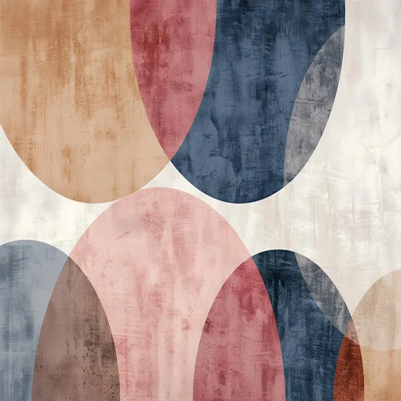 Papier peint abstrait géométrique cercle rétro, L 138 po x l 105,96 po