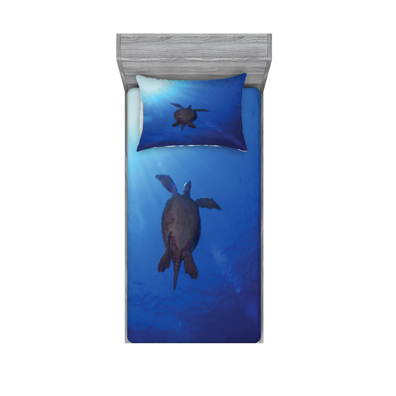 Aqua Sea Turtle Print Microfiber Twin XL Sheet Set