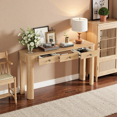 Console Table With Curved Corners And 3 Concealed Drawers, Sturdy Sofa Table (48.4"L x 12"W x 30.3"H)