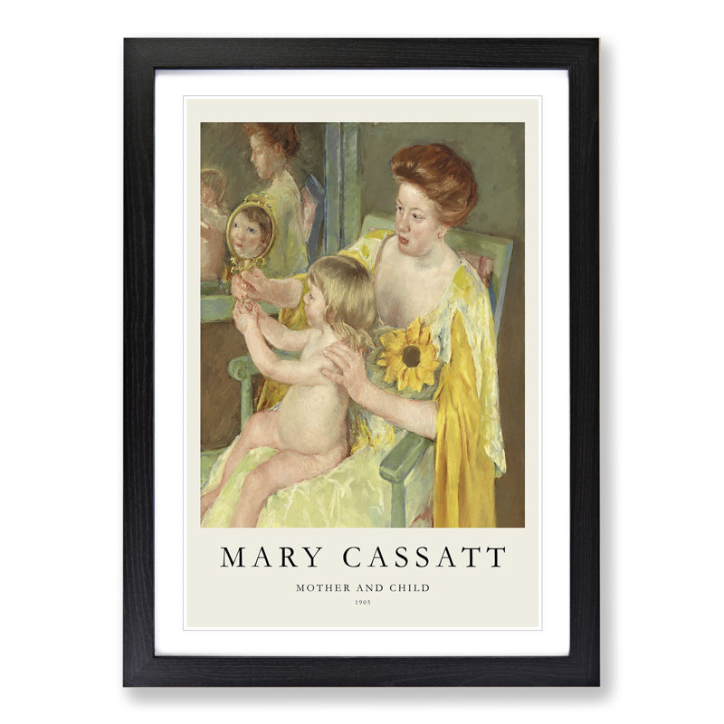 Mother and Child Vol.1 by Mary Cassatt - Picture Frame Painting, 36cm H x 27cm W x 2cm D, Black