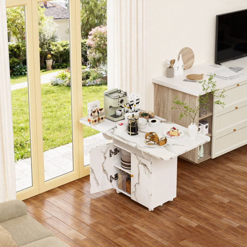 Table pliante en bois blanc de couleur marbre - Table de salle à manger / vestibule / d'appoint / d'appoint polyvalente de 47 po avec rangement