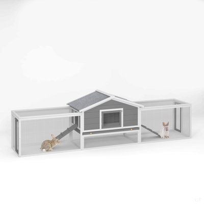 Grande niche pour animal de compagnie en bois à 2 étages avec rampes, portes verrouillables, aire de jeu et toit en asphalte pour une utilisation extérieure, facile à assembler et durable avec plateau de nettoyage et toit imperméable