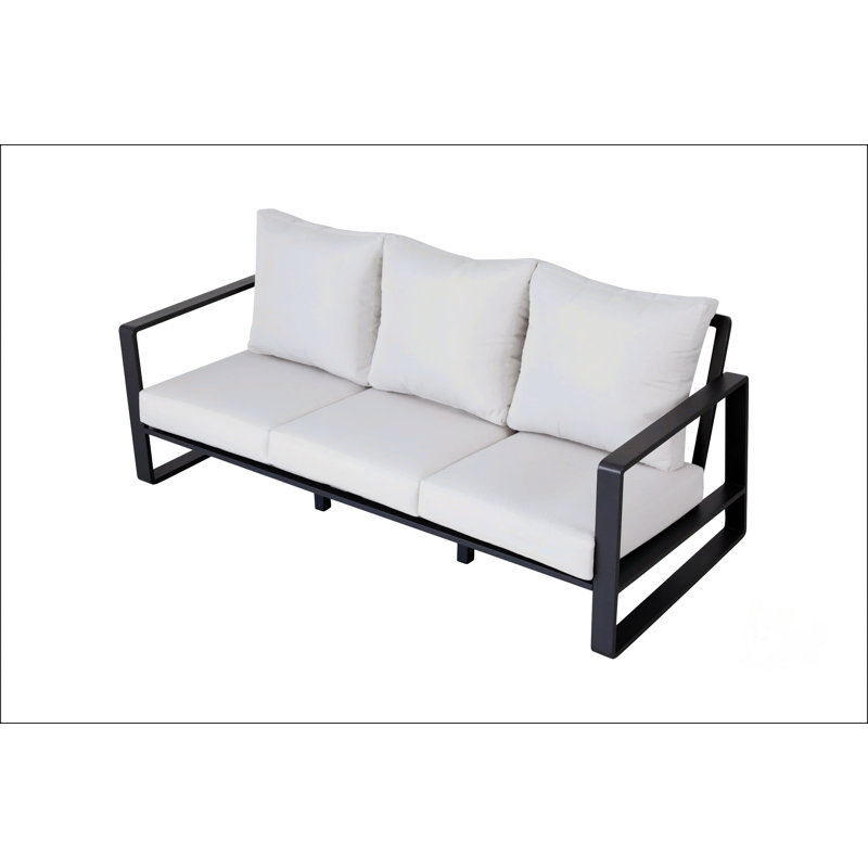Three-Person Sofa + Rectangular Coffee Table, White/Brown
