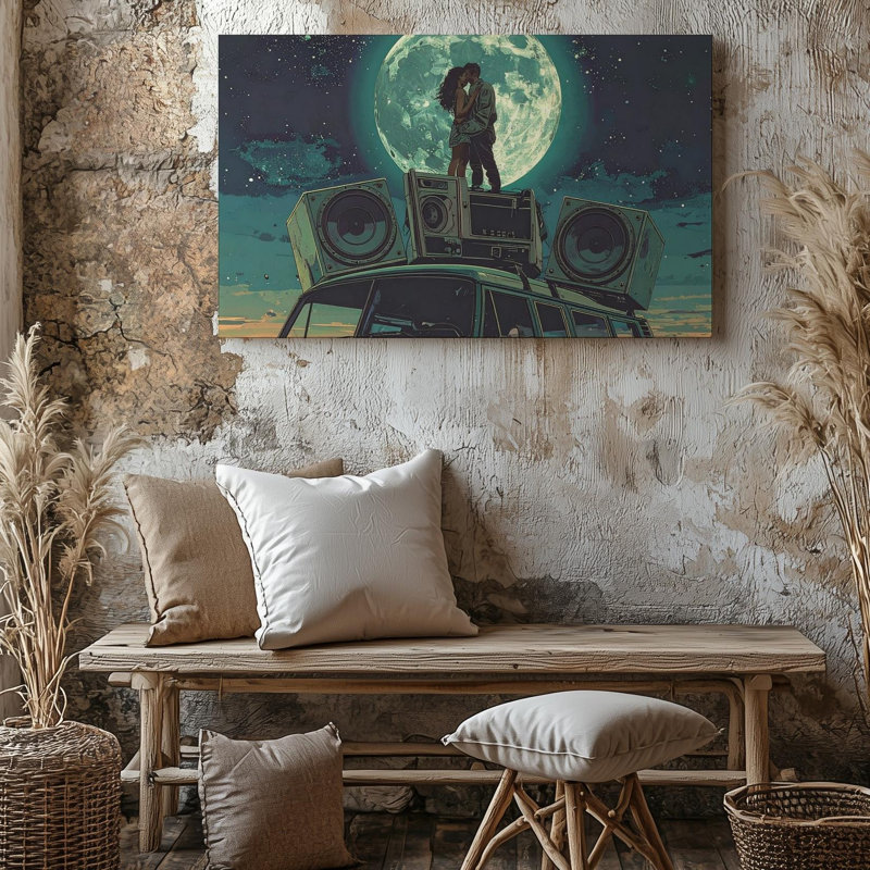 Rétro Van Moonlight Romance Canvascosmic, amour et aventure, art mural sur toile, prêt à accrocher, H 20 po x l 30 po