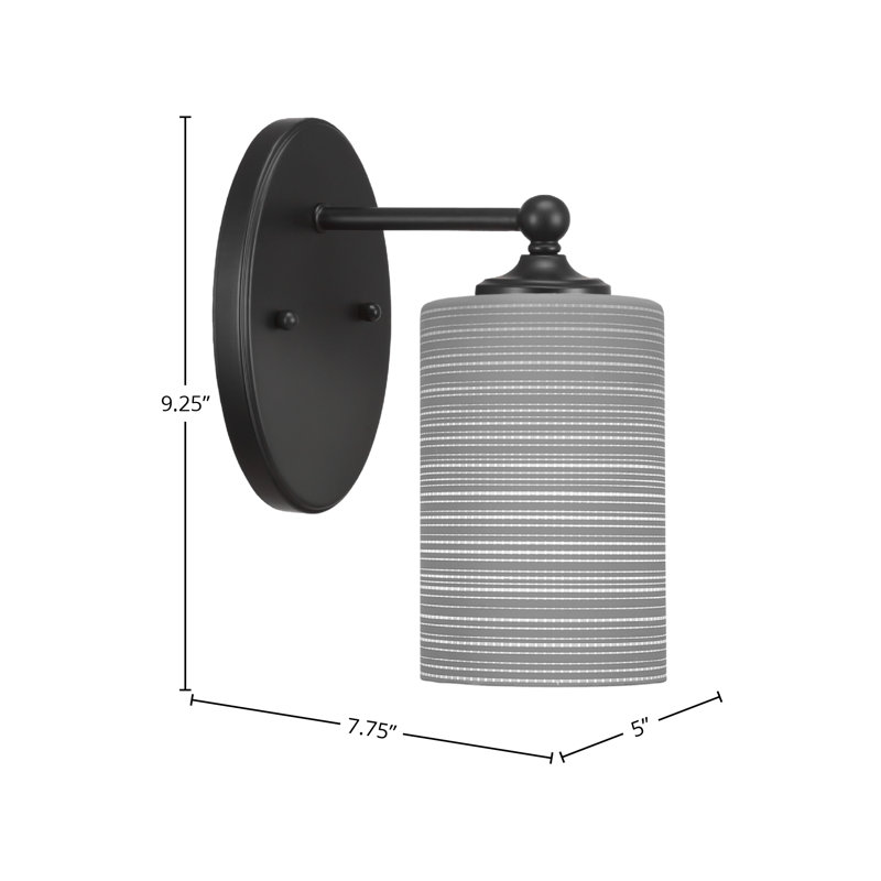 Applique murale Capri avec verre matriciel gris 4 po, Noir mat, Gris