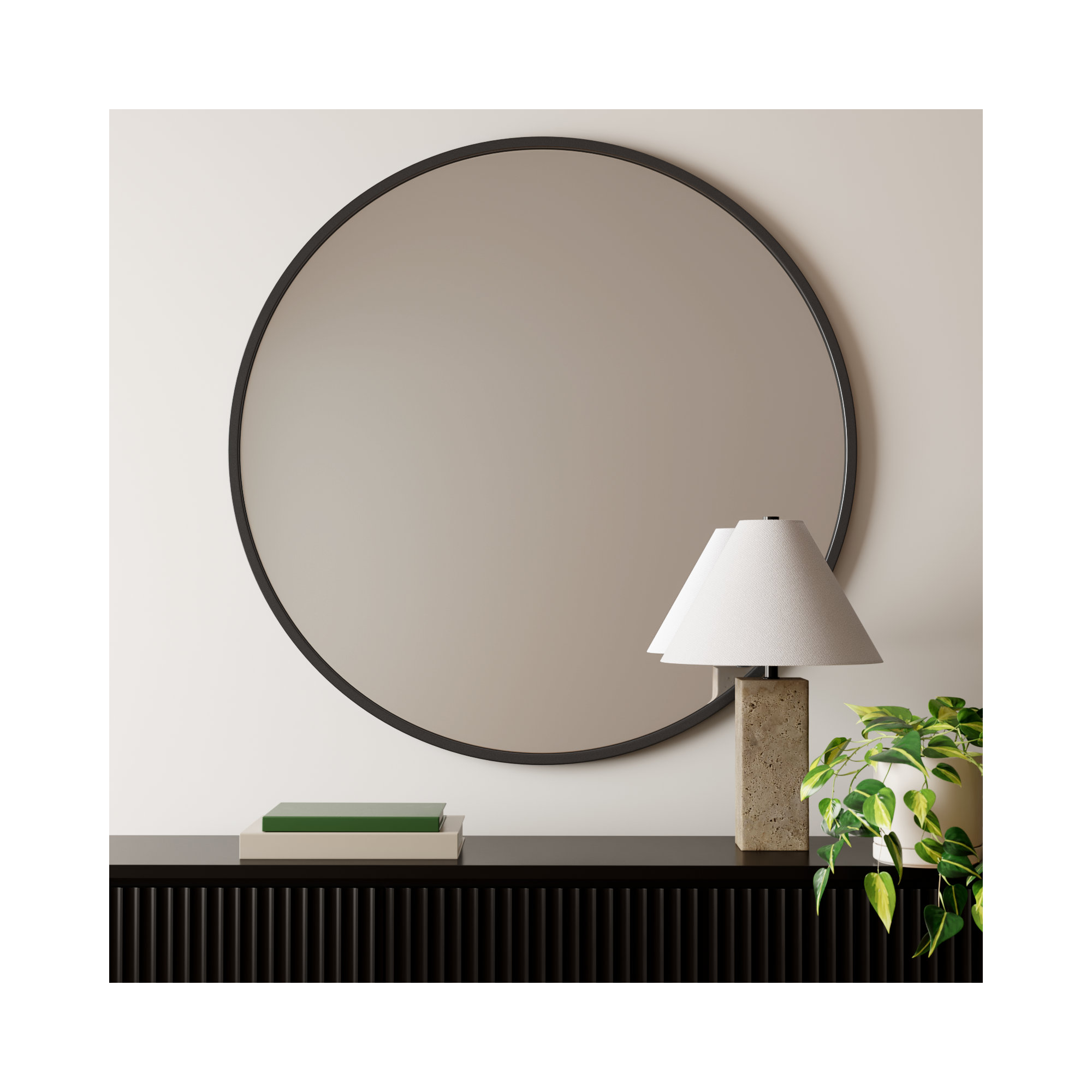 Sabine Metal Round Wall Mirror, 32" x 32", Black