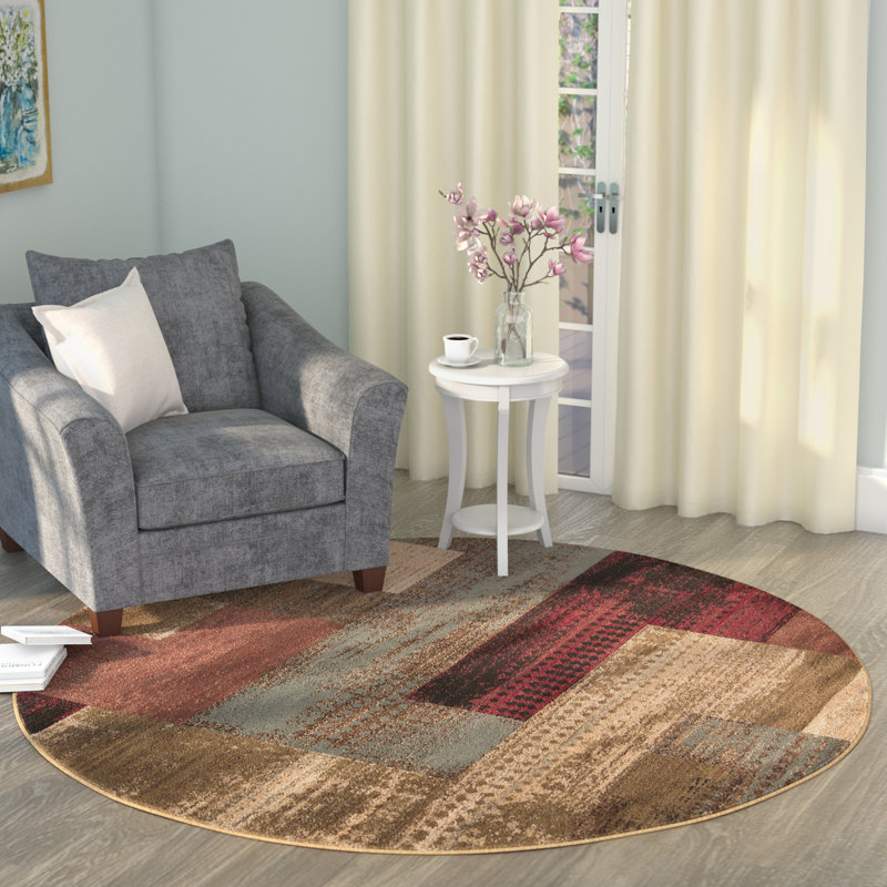 Tapis à motif géométrique brun Fegan, Rond 8 pi