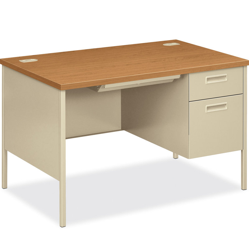 Harvest and Putty Steel Computer Desk with Filing Cabinet