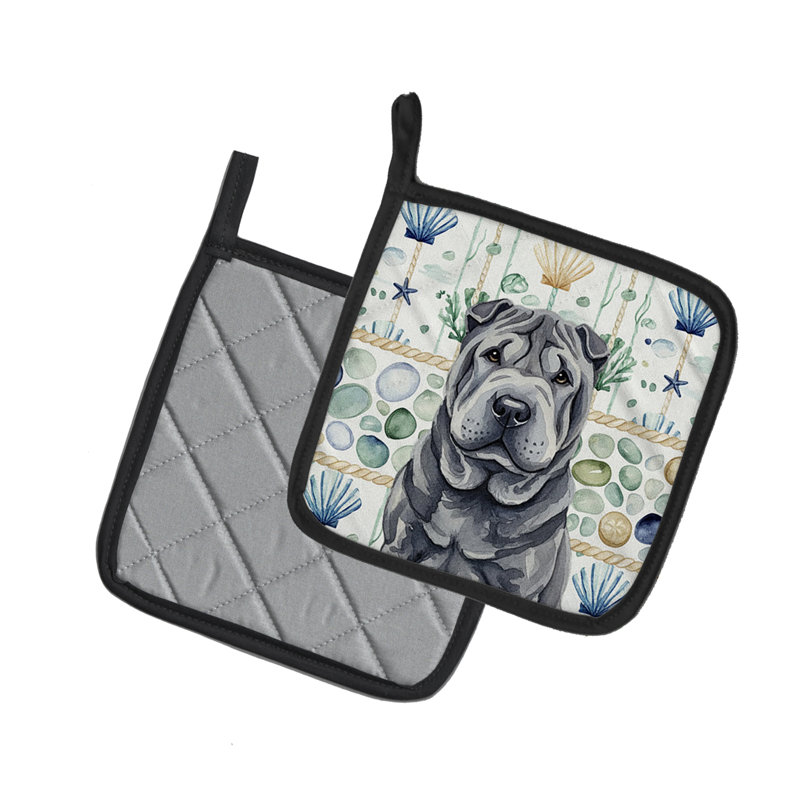 Paire de poignées en verre noir Shar Pei