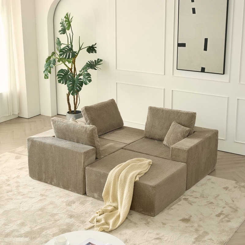 Canapé modulaire de 139,3 po, canapé désossé, sans assemblage, canapé nuage avec repose-pieds et 2 coussins, pour les salons et les chambres