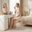 Mignonne chaise de coiffeuse avec cadre en or, fauteuil de maquillage avec dossier bas pour les petits espaces, tabouret de coiffeuse moderne en cuir Pu pour chambre à coucher, blanc