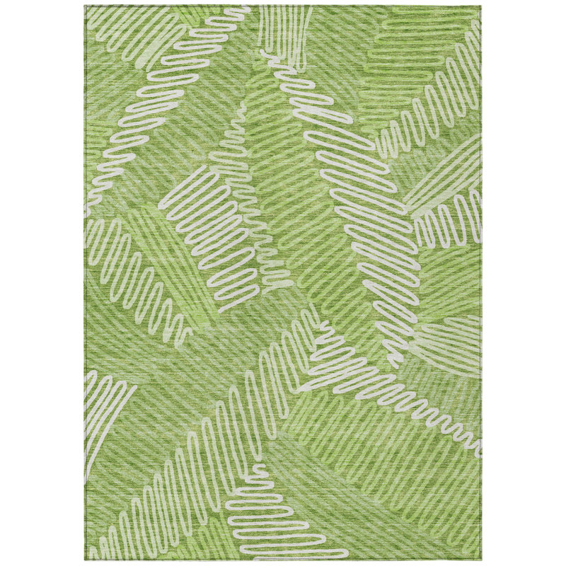 3' X 5' Lime Green And Ivory Floral Washable Indoor Outdoor Area Rug