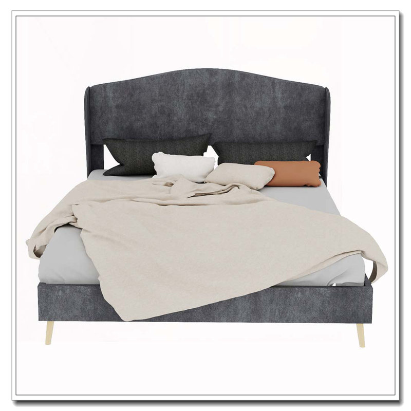 Lit tapissier en velours, Gris, Grand lit