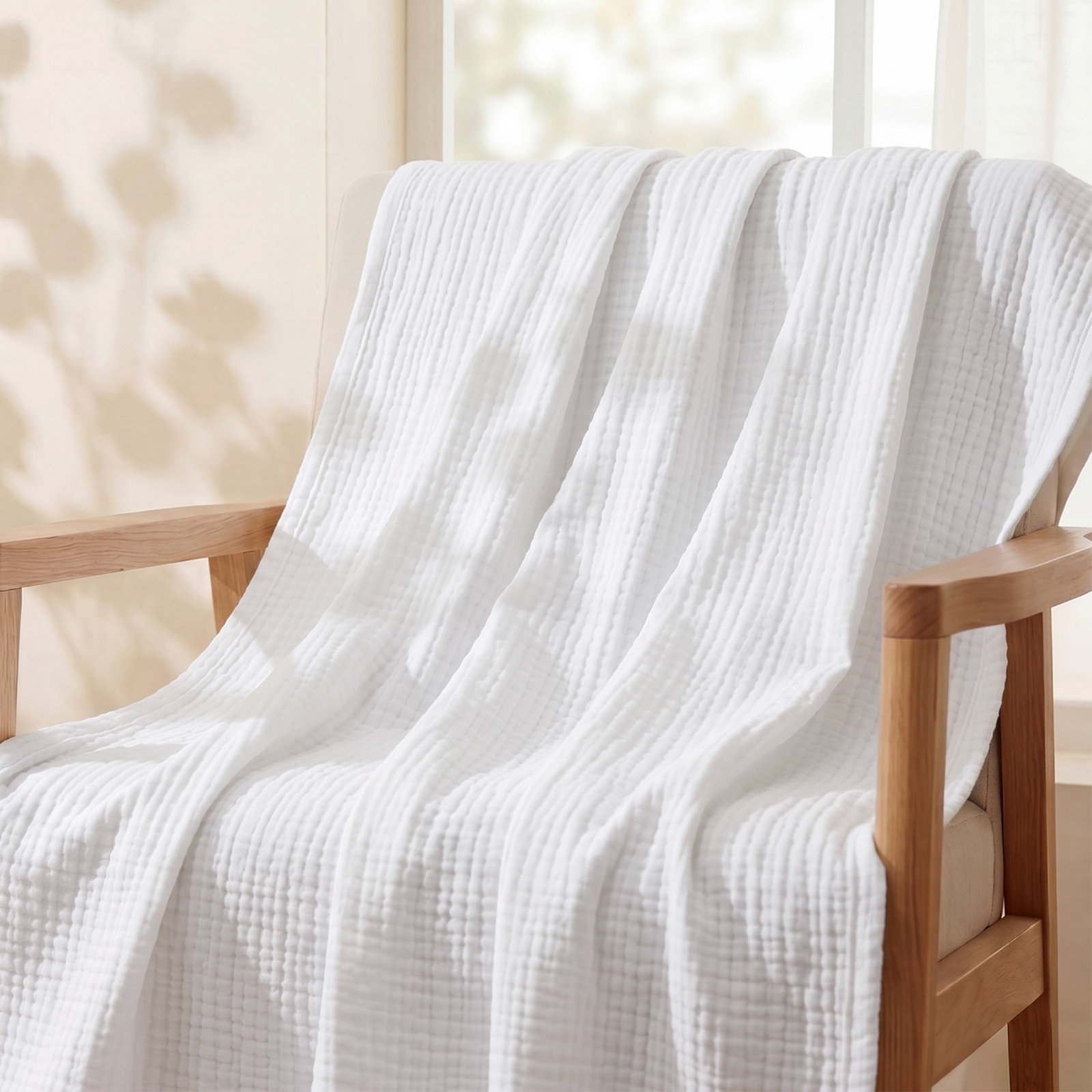 Bedsure Cotton Muslin Throw Blanket, White, King