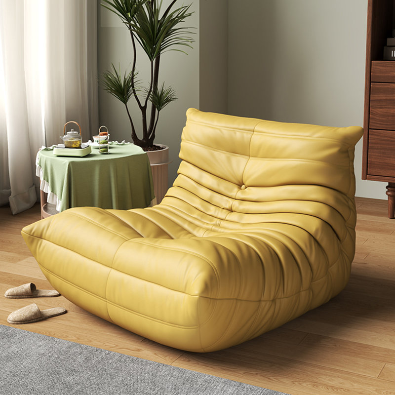 Canapé rétro paresseux chenille, SImilicuir jaune pâle