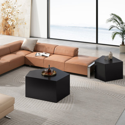 Geometric Cocktail Table , Irregular Pentagon Side Tables For Home, Black (2), Strong And Practical, No Assembly Required