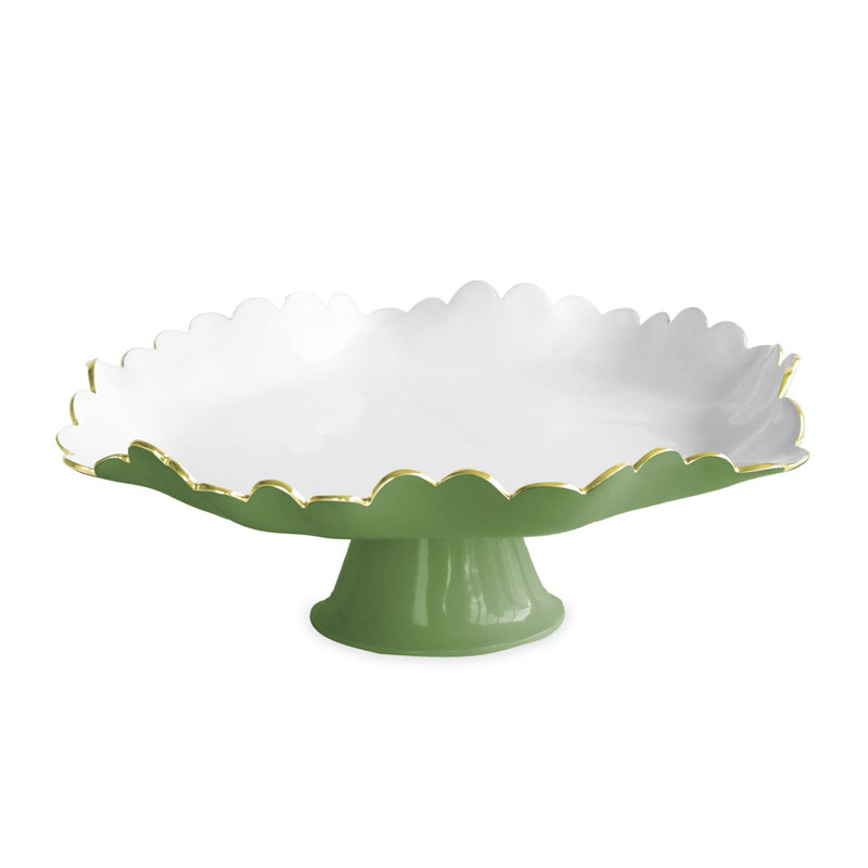 Assiette à gâteaux sur pied ENCANTO Colette (vert feuille et blanc)