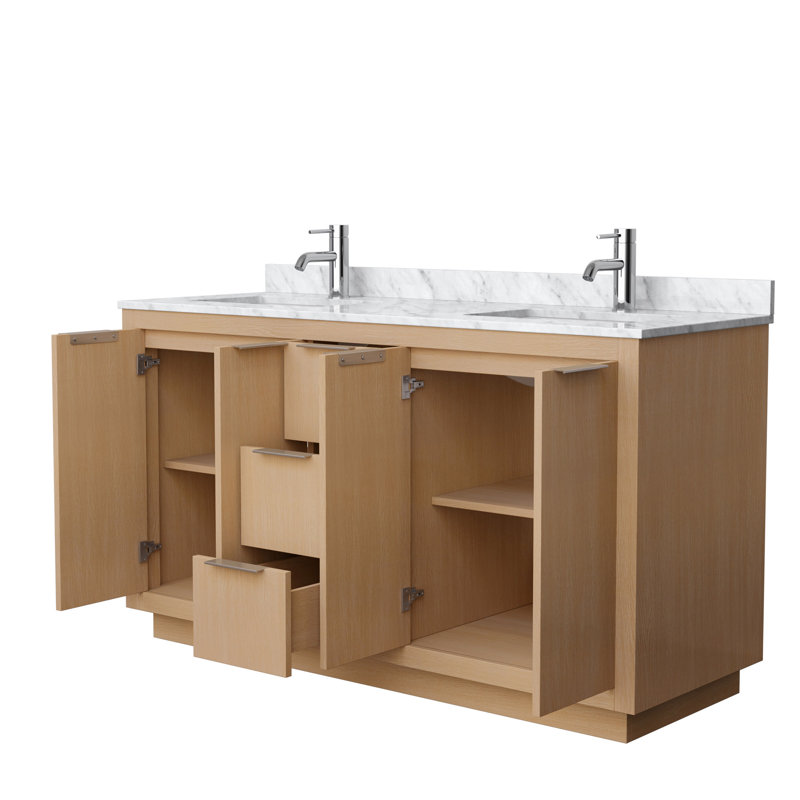 Ensemble de meuble-lavabo double 60 po Maroni, Marbre de culture blanc, Nickel brossé