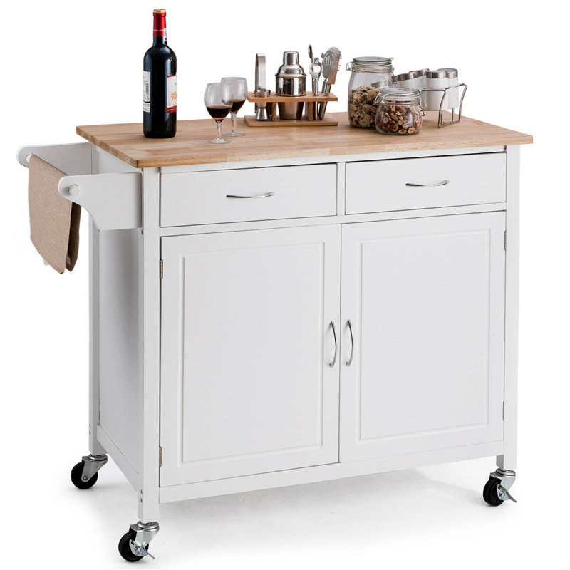 Omeara Solid Wood Top Kitchen Cart, White