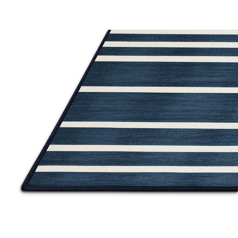 Machine Washable Horizontal Stripes Grey Area Rug, Square 8'