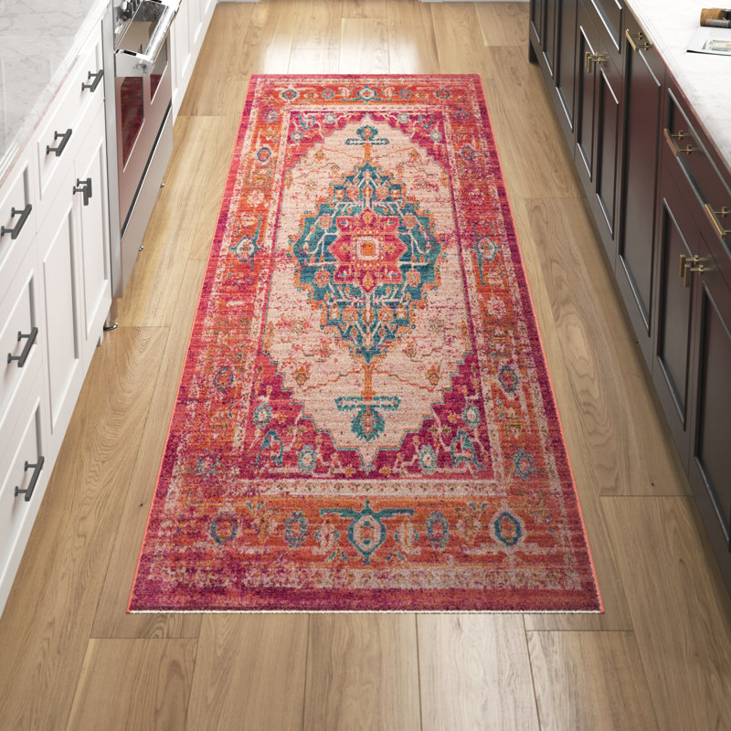 Drusilla Oriental Red/Blue/Beige Area Rug, Round 6'