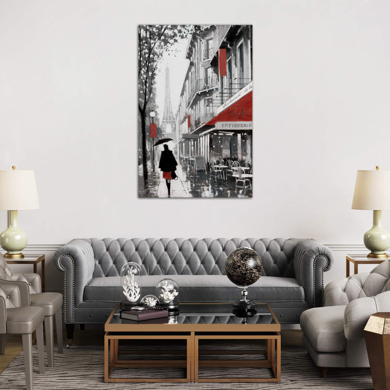 Rainy Paris I - Painting on Canvas, 30.48 cm H x 45.72 cm W, No Frame