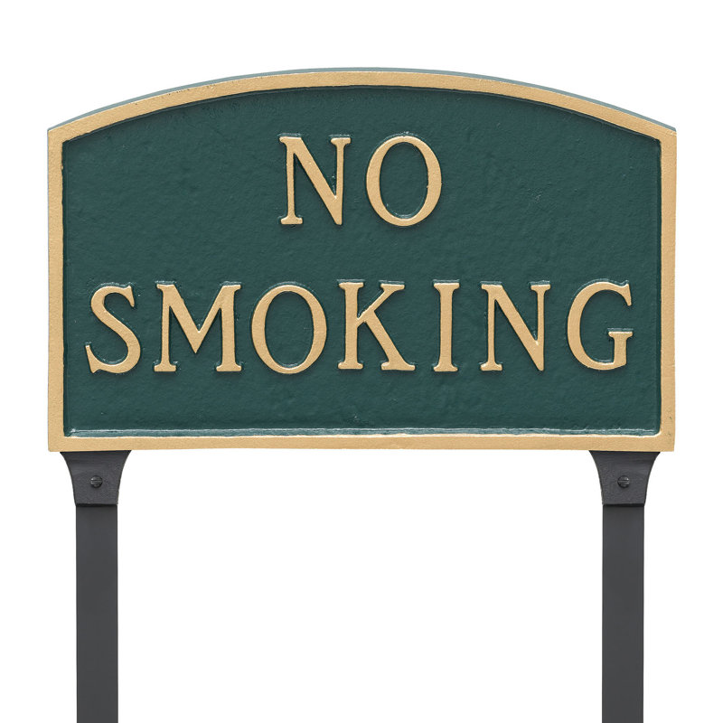 No Smoking Statement Garden Sign, Hunter Green/Gold, 10" H x 15" W x 0.25" D