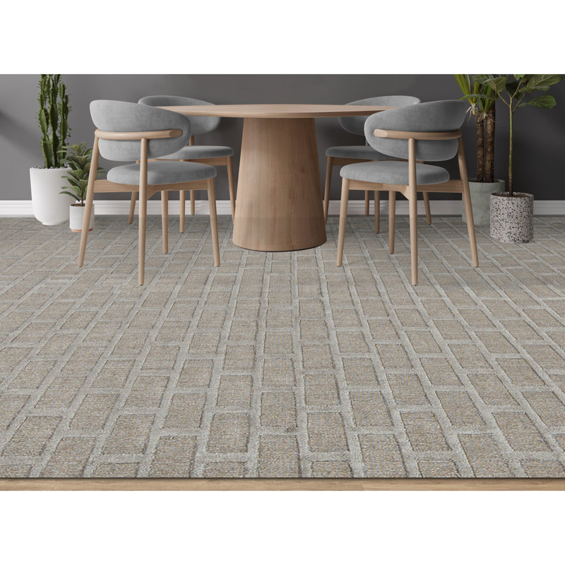 Wool Geometric Area Rug in Gray