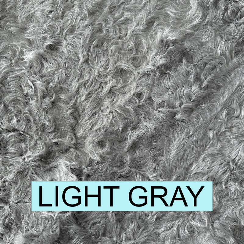 Curly Kalgan Lambskin Throw Pillow with Feather Down Insert, Light Gray, 17" x 17"