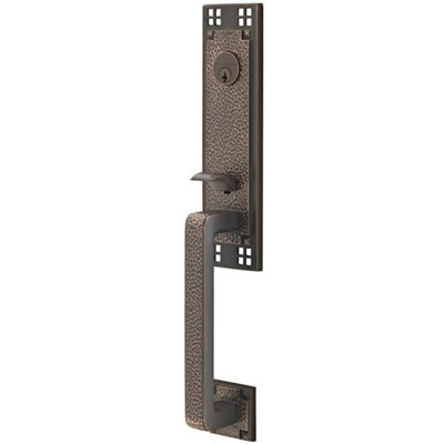 Arts & Crafts Handleset with Double Cylinder Deadbolt and Door and Rosette