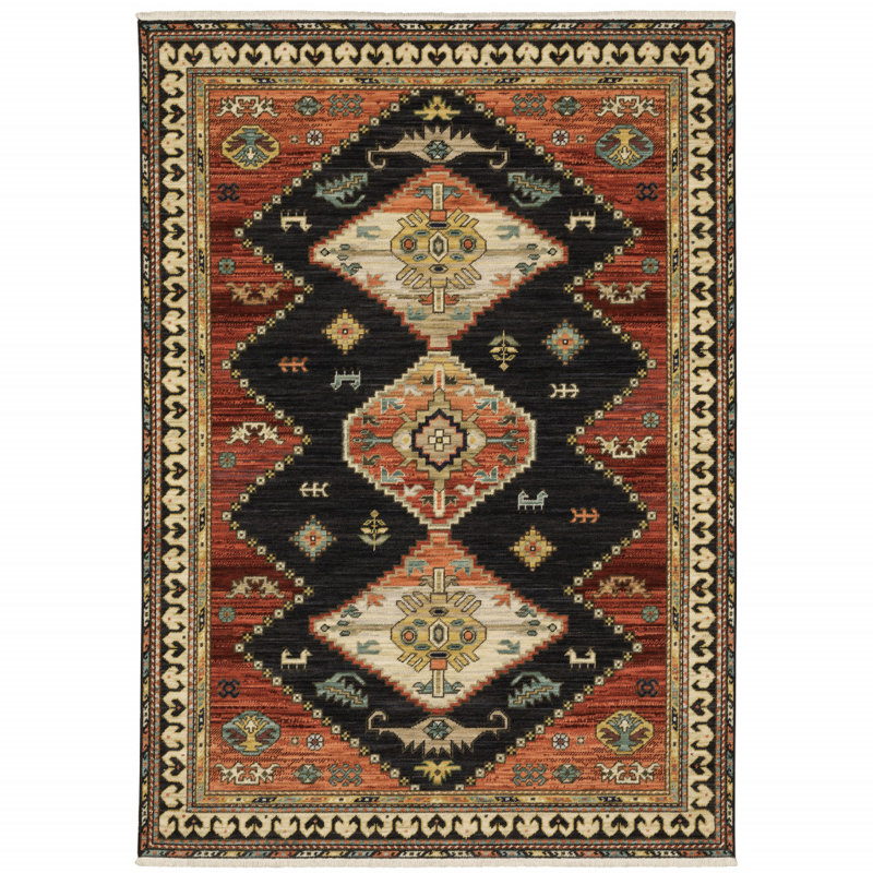 Tapis brun / noir en laine tissé à la machine Markcus, Rectangle 2 pi x 3 pi