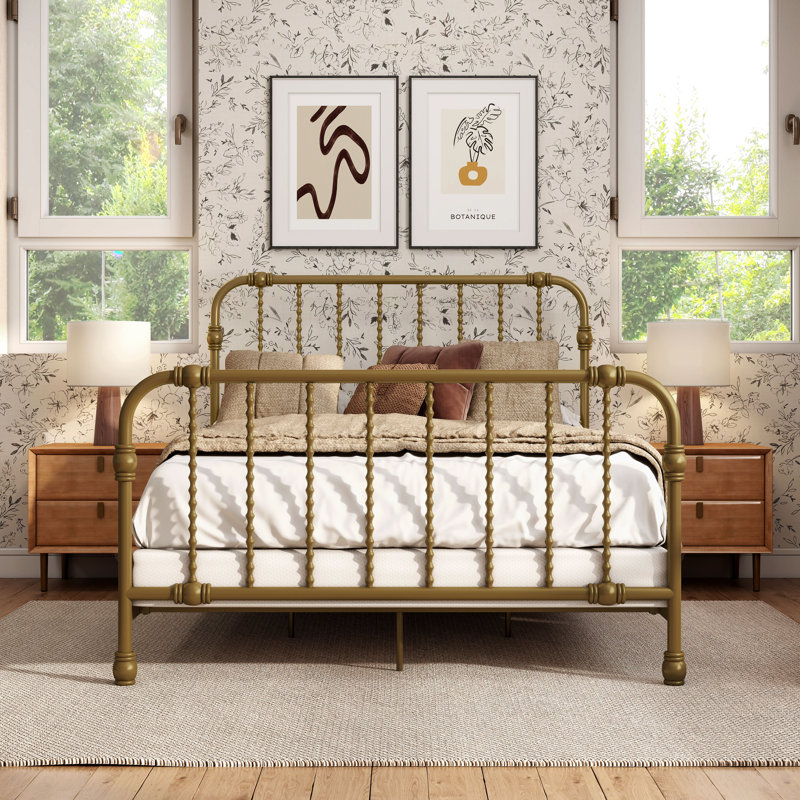 Wren Metal Spindle Panel Bed, Full, Gold