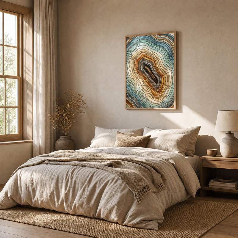 «Swirling» sarcelle et géode brune, H 48 po x l 36 po