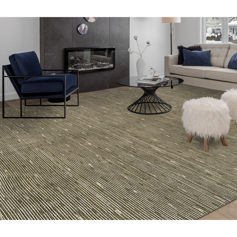 Tapis noué à la main de couleur olive / gris / ivoire, Rectangulaire 3 pi x 5 pi