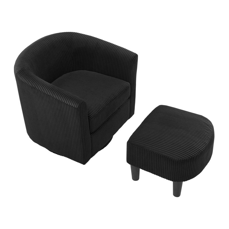 Upholstered Chair With Ottoman, Black Fabric