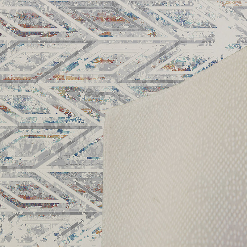 Tapis gris / ivoire en polyester tissé à la machine Cuellar, Rectangle 4 pi 7 po x 7 pi 3 po