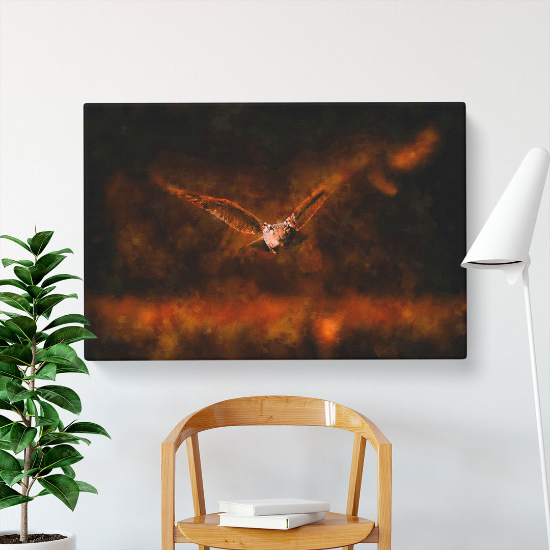 Flying Owl At Dusk Painting - Wrapped Canvas