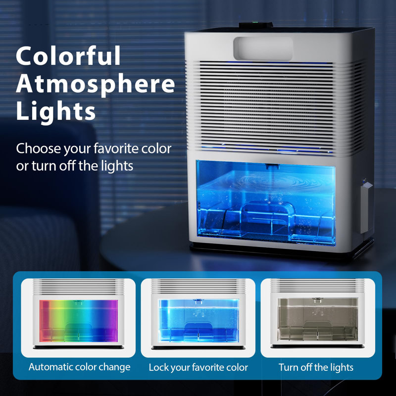 FreAire 34oz/Day Dehumidifier, 2.6L Tank Dual Semiconductor Dehumidifier with 7-Color LED, Auto Shut Off & Cord Storage, Quiet Small Dehumidifier for Home Bathroom Closet RV