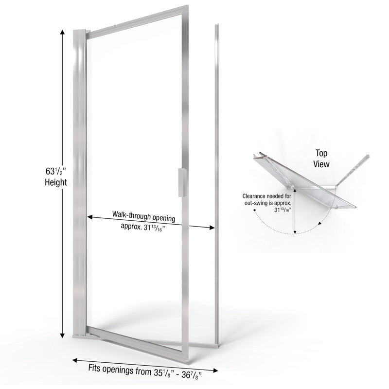 Sopora 37" x 64" Pivot Framed Shower Door, Brushed Nickel, Rain